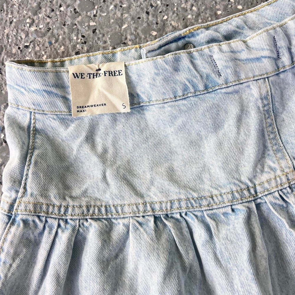 Free People Light Wash Denim Tiered Maxi Skirt - Picture 4 of 5